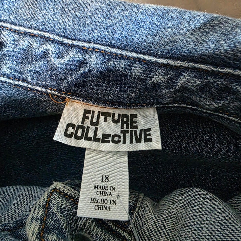 Future Collective Denim Midi Shirtdress Medium Wash Blue Button Front Size 18 NW - Picture 5 of 7